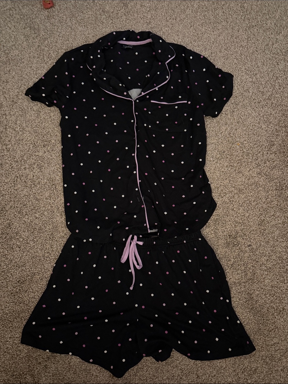 kate spade Black Polka Dot Short Pajama Set with Pink Trim